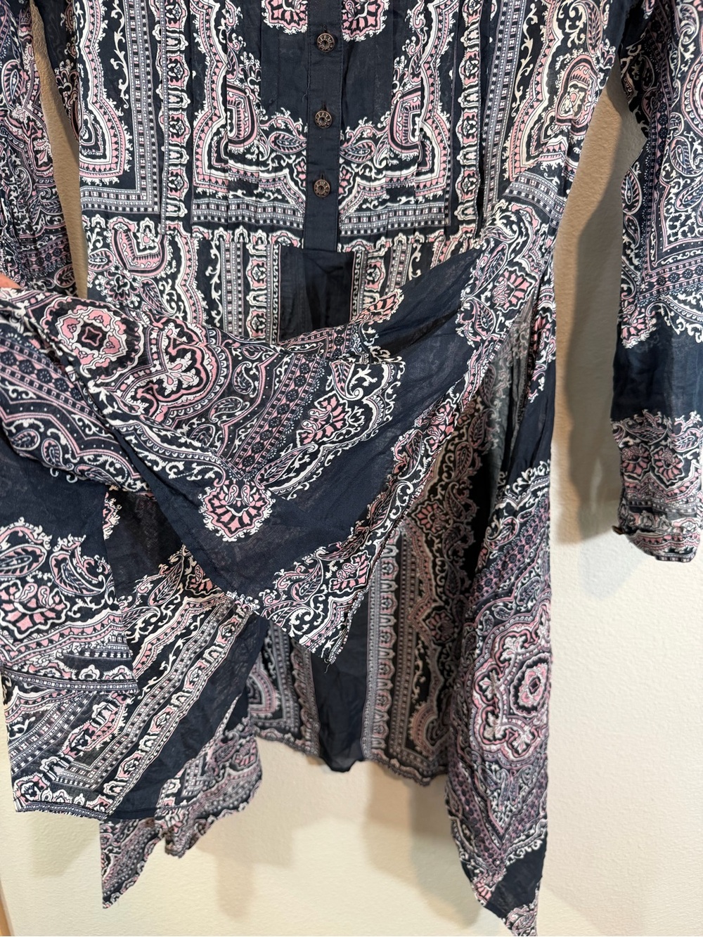 Aratta Silent Journey Paisley Lagenlook Sharkbite Tunic Side Slit Top Size S - Picture 4 of 10